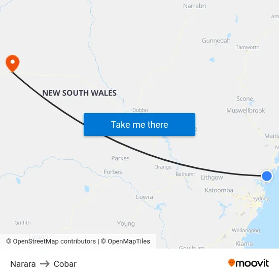 Narara to Cobar map
