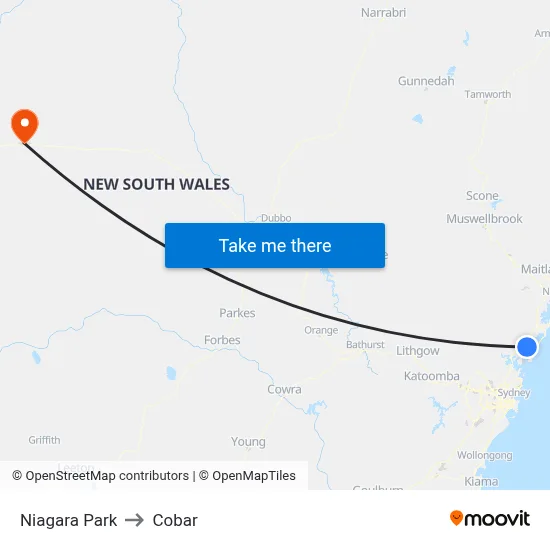 Niagara Park to Cobar map
