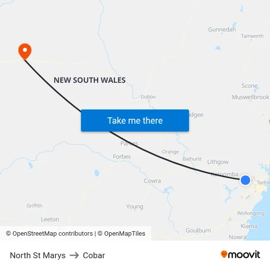 North St Marys to Cobar map