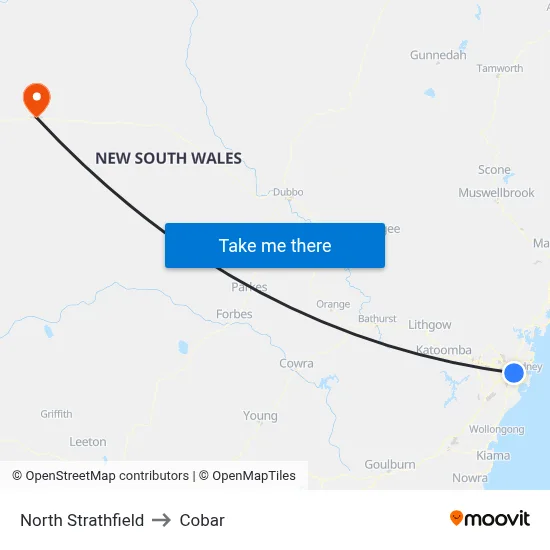North Strathfield to Cobar map