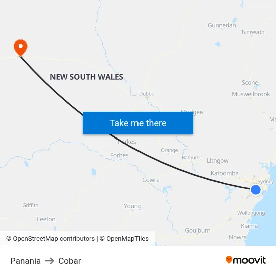 Panania to Cobar map