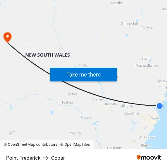Point Frederick to Cobar map