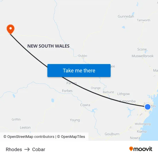 Rhodes to Cobar map