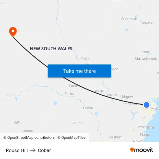 Rouse Hill to Cobar map