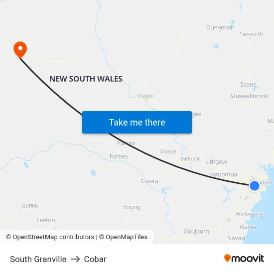 South Granville to Cobar map