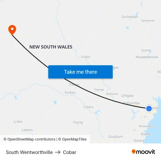 South Wentworthville to Cobar map