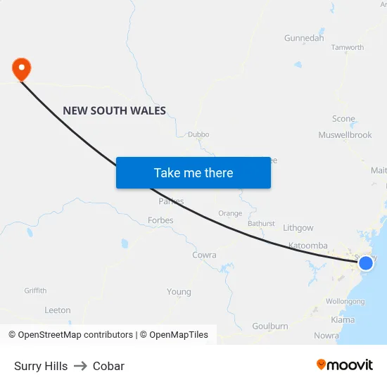 Surry Hills to Cobar map