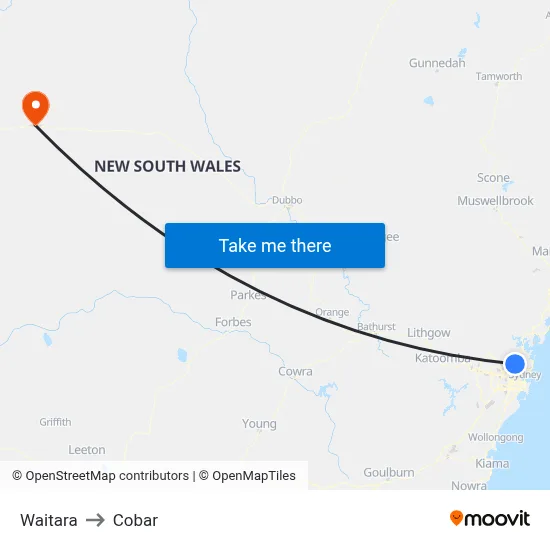 Waitara to Cobar map