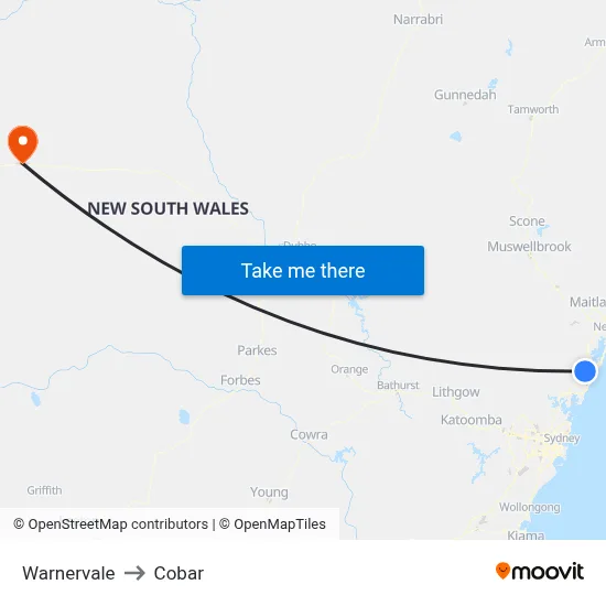 Warnervale to Cobar map