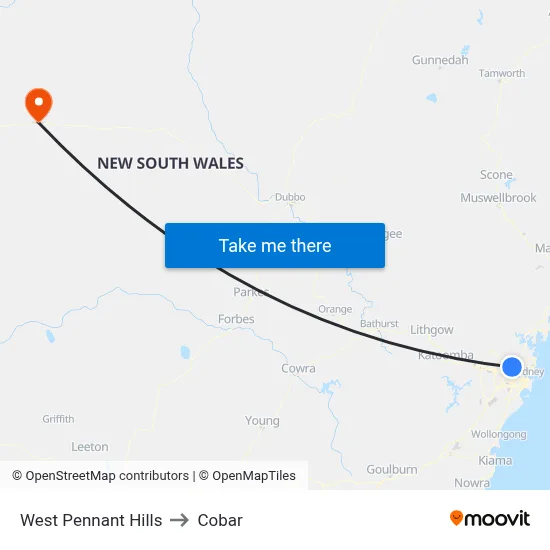 West Pennant Hills to Cobar map