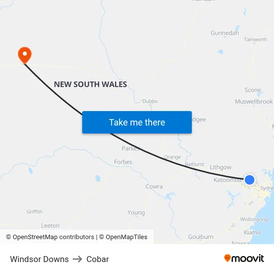 Windsor Downs to Cobar map