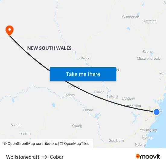 Wollstonecraft to Cobar map