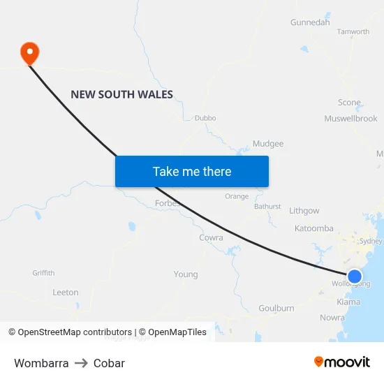 Wombarra to Cobar map