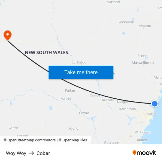 Woy Woy to Cobar map