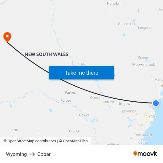 Wyoming to Cobar map