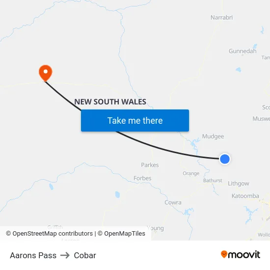 Aarons Pass to Cobar map