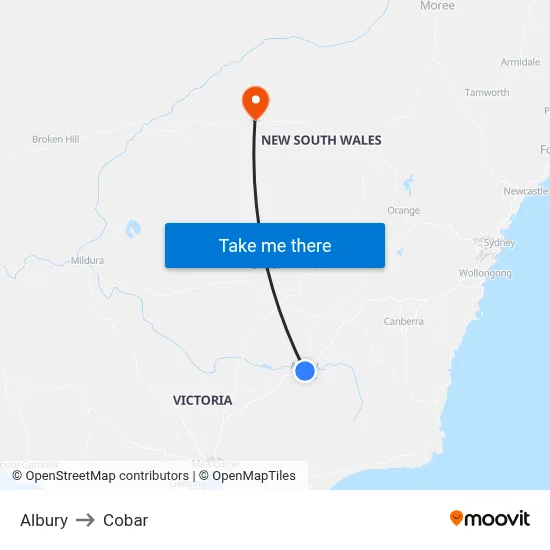 Albury to Cobar map