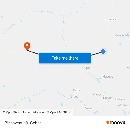 Binnaway to Cobar map