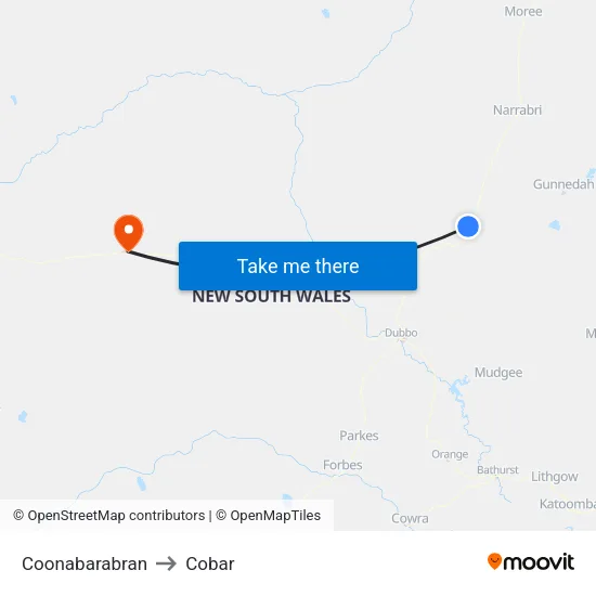 Coonabarabran to Cobar map