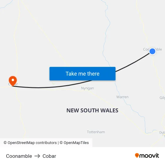 Coonamble to Cobar map