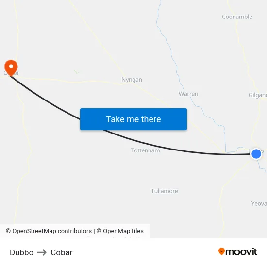 Dubbo to Cobar map