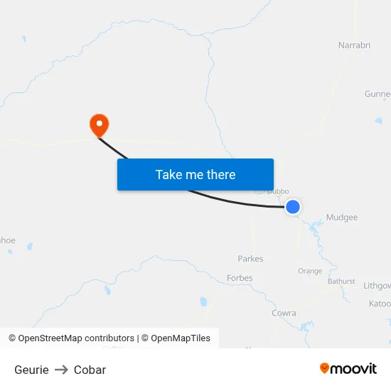 Geurie to Cobar map