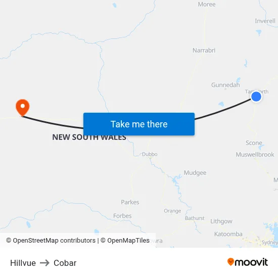 Hillvue to Cobar map