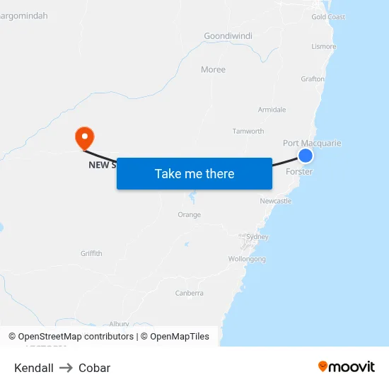 Kendall to Cobar map