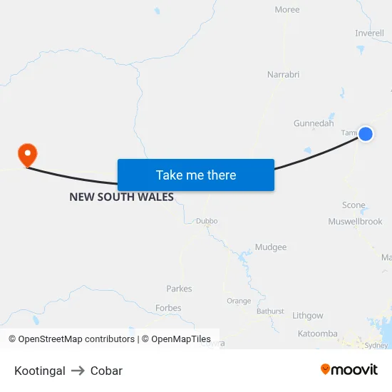 Kootingal to Cobar map