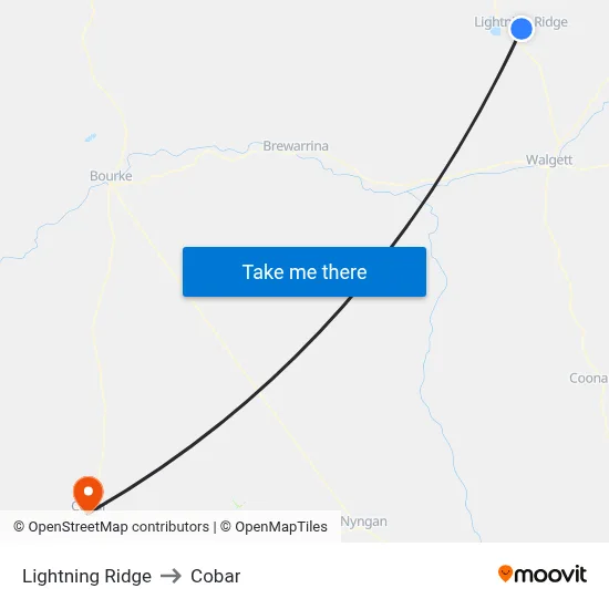 Lightning Ridge to Cobar map