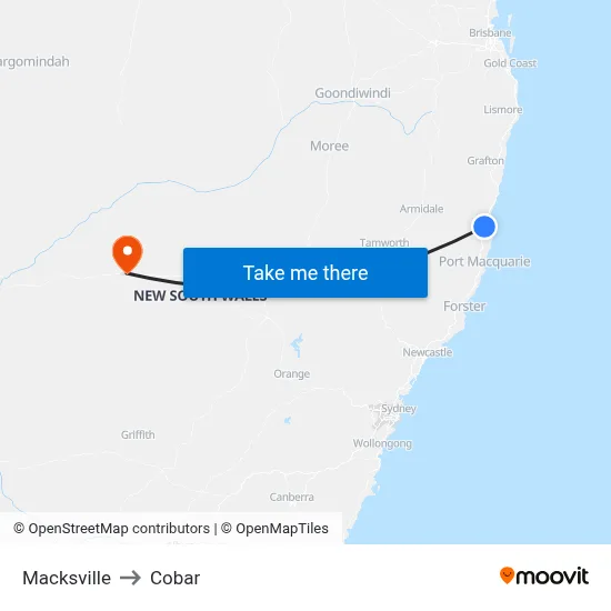 Macksville to Cobar map