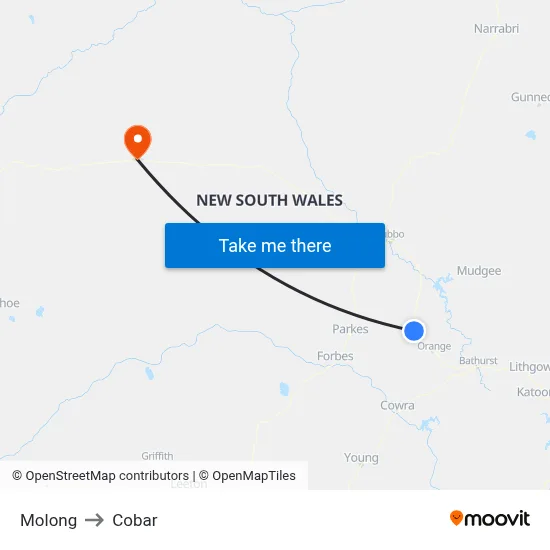 Molong to Cobar map