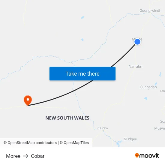 Moree to Cobar map