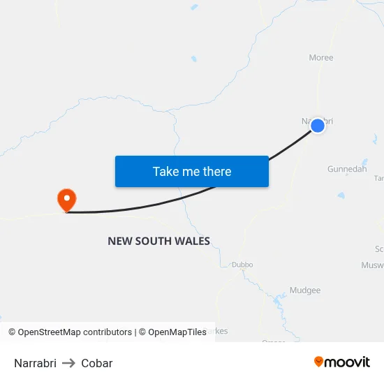 Narrabri to Cobar map