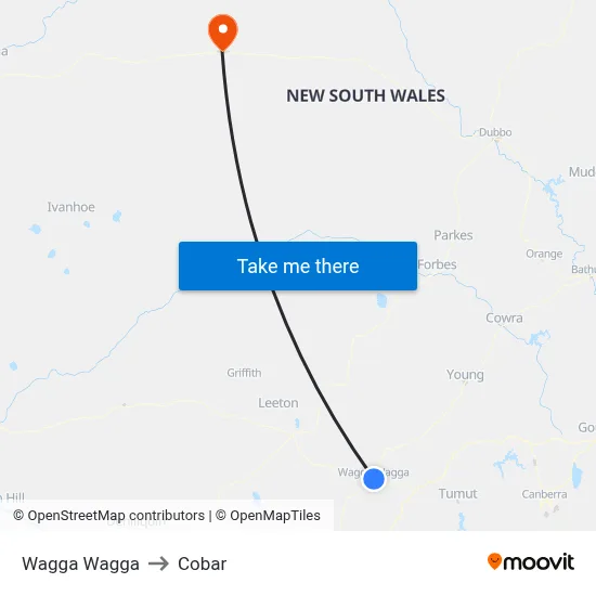 Wagga Wagga to Cobar map