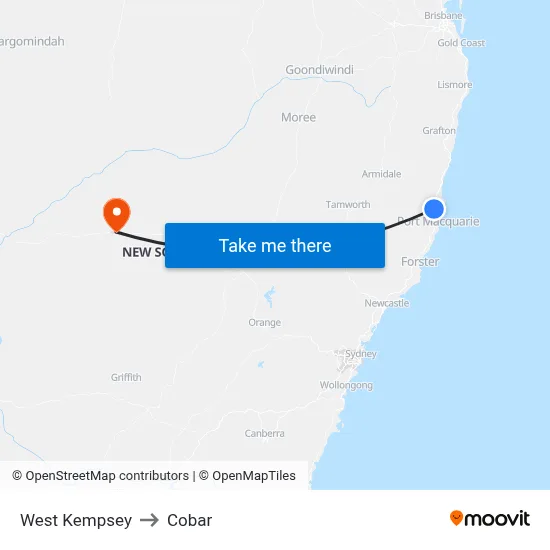 West Kempsey to Cobar map