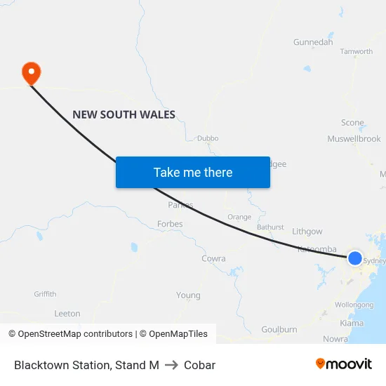 Blacktown Station, Stand M to Cobar map