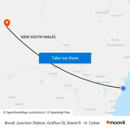 Bondi Junction Station, Grafton St, Stand R to Cobar map
