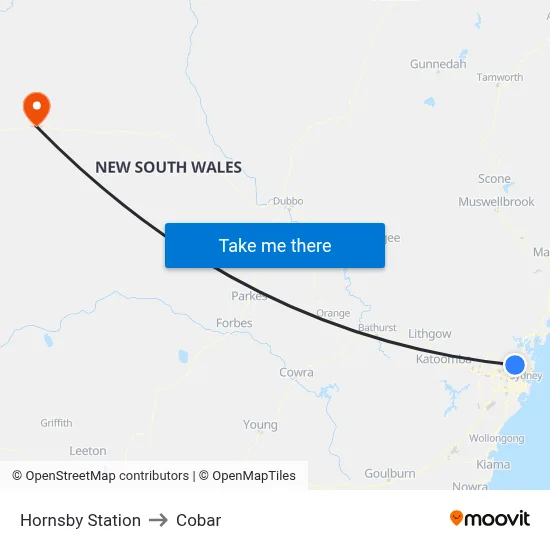 Hornsby Station to Cobar map