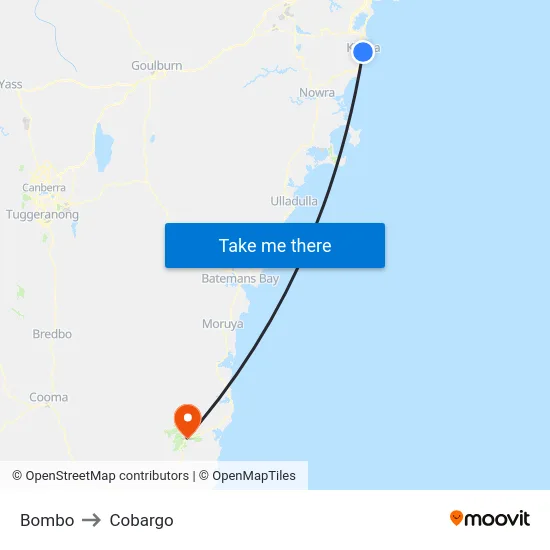 Bombo to Cobargo map