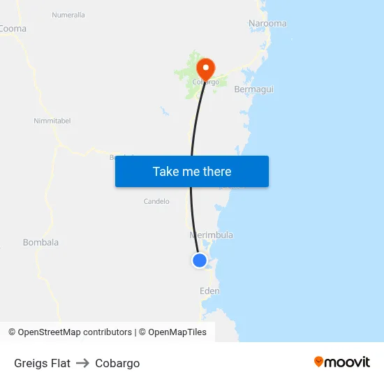 Greigs Flat to Cobargo map