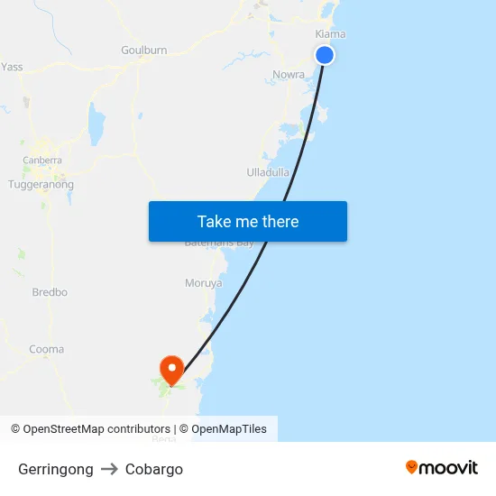 Gerringong to Cobargo map