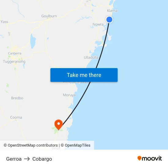Gerroa to Cobargo map