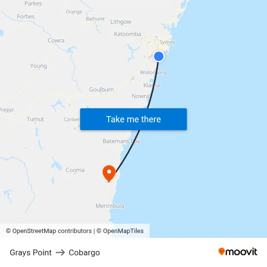 Grays Point to Cobargo map