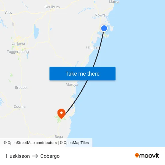Huskisson to Cobargo map