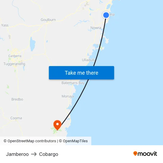 Jamberoo to Cobargo map