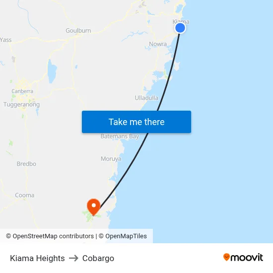 Kiama Heights to Cobargo map