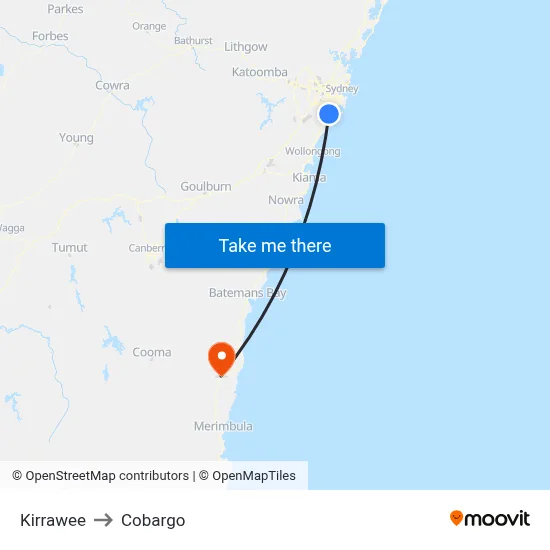 Kirrawee to Cobargo map