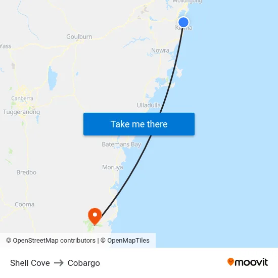Shell Cove to Cobargo map