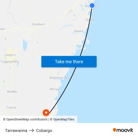 Tarrawanna to Cobargo map